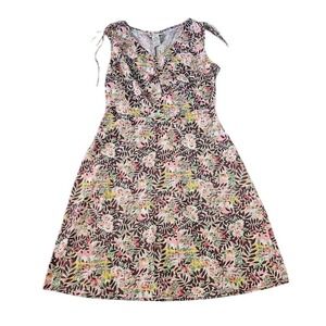 April Cornell Midi Dress Women Medium Pink Floral Tie Shoulder A-Line Cottage